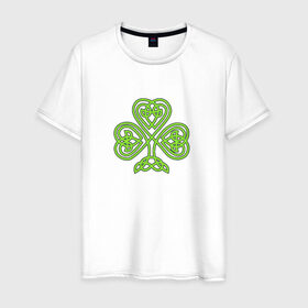 Мужская футболка хлопок с принтом Celtic сlover в Белгороде, 100% хлопок | прямой крой, круглый вырез горловины, длина до линии бедер, слегка спущенное плечо. | кельтский | клевер