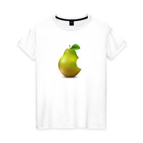 Женская футболка хлопок с принтом iPear в Белгороде, 100% хлопок | прямой крой, круглый вырез горловины, длина до линии бедер, слегка спущенное плечо | (iphone) | груша | пародия | прикол | укус