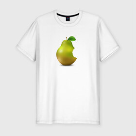 Мужская футболка премиум с принтом iPear в Белгороде, 92% хлопок, 8% лайкра | приталенный силуэт, круглый вырез ворота, длина до линии бедра, короткий рукав | (iphone) | груша | пародия | прикол | укус