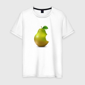 Мужская футболка хлопок с принтом iPear в Белгороде, 100% хлопок | прямой крой, круглый вырез горловины, длина до линии бедер, слегка спущенное плечо. | (iphone) | груша | пародия | прикол | укус