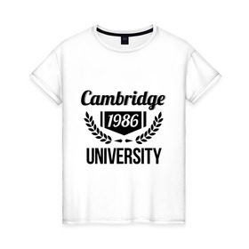 Женская футболка хлопок с принтом Кэмбридж в Белгороде, 100% хлопок | прямой крой, круглый вырез горловины, длина до линии бедер, слегка спущенное плечо | cambridge | university | институт | кэмбридж | студентам | университет