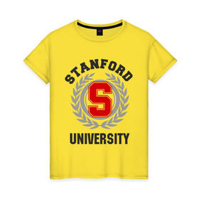 Женская футболка хлопок с принтом Стэнфорд в Белгороде, 100% хлопок | прямой крой, круглый вырез горловины, длина до линии бедер, слегка спущенное плечо | stanford | институт | студентам | стэнфорд | университет