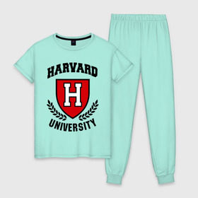 Женская пижама хлопок с принтом Гарвард в Белгороде, 100% хлопок | брюки и футболка прямого кроя, без карманов, на брюках мягкая резинка на поясе и по низу штанин | harvard | university | гарвард | институт | студентам | университет