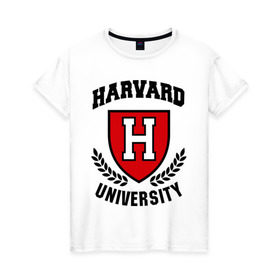 Женская футболка хлопок с принтом Гарвард в Белгороде, 100% хлопок | прямой крой, круглый вырез горловины, длина до линии бедер, слегка спущенное плечо | harvard | university | гарвард | институт | студентам | университет