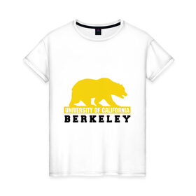 Женская футболка хлопок с принтом Беркли в Белгороде, 100% хлопок | прямой крой, круглый вырез горловины, длина до линии бедер, слегка спущенное плечо | bear | berkeley | беркли | институт | калифорния | медведь | студентам | университет
