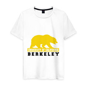 Мужская футболка хлопок с принтом Беркли в Белгороде, 100% хлопок | прямой крой, круглый вырез горловины, длина до линии бедер, слегка спущенное плечо. | bear | berkeley | беркли | институт | калифорния | медведь | студентам | университет