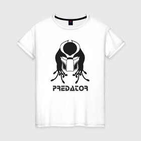 Женская футболка хлопок с принтом Predator (Хищник) в Белгороде, 100% хлопок | прямой крой, круглый вырез горловины, длина до линии бедер, слегка спущенное плечо | 