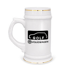 Кружка пивная с принтом Фольцваген гольф в Белгороде,  керамика (Материал выдерживает высокую температуру, стоит избегать резкого перепада температур) |  объем 630 мл | Тематика изображения на принте: golf | logo | volkswagen | гольф | логотип | фольцваген