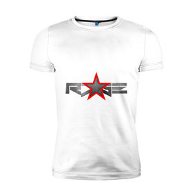 Мужская футболка премиум с принтом R7GE в Белгороде, 92% хлопок, 8% лайкра | приталенный силуэт, круглый вырез ворота, длина до линии бедра, короткий рукав | @ | r7ge | youtube | звезда | метал