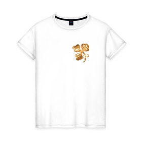 Женская футболка хлопок с принтом Gold shamrock в Белгороде, 100% хлопок | прямой крой, круглый вырез горловины, длина до линии бедер, слегка спущенное плечо | ирландия | клевер | патрик | трилистник | удача