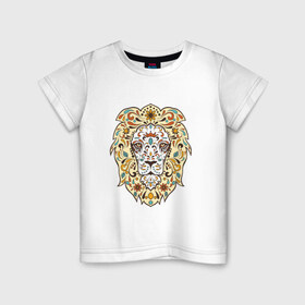 Детская футболка хлопок с принтом Art Lion в Белгороде, 100% хлопок | круглый вырез горловины, полуприлегающий силуэт, длина до линии бедер | лев
