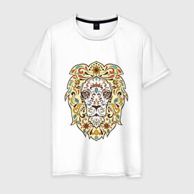 Мужская футболка хлопок с принтом Art Lion в Белгороде, 100% хлопок | прямой крой, круглый вырез горловины, длина до линии бедер, слегка спущенное плечо. | лев