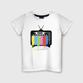 Детская футболка хлопок с принтом Телевизор в Белгороде, 100% хлопок | круглый вырез горловины, полуприлегающий силуэт, длина до линии бедер | Тематика изображения на принте: @ | телевизортелевизор