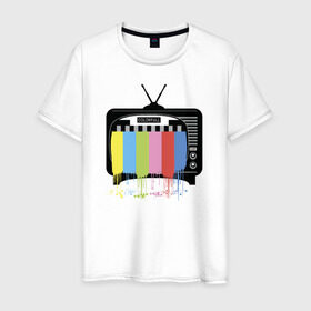 Мужская футболка хлопок с принтом Телевизор в Белгороде, 100% хлопок | прямой крой, круглый вырез горловины, длина до линии бедер, слегка спущенное плечо. | @ | телевизортелевизор