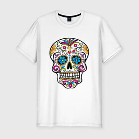 Мужская футболка премиум с принтом Skull decorated в Белгороде, 92% хлопок, 8% лайкра | приталенный силуэт, круглый вырез ворота, длина до линии бедра, короткий рукав | сахарный