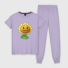 Женская пижама хлопок с принтом Plants Vs Zombies в Белгороде, 100% хлопок | брюки и футболка прямого кроя, без карманов, на брюках мягкая резинка на поясе и по низу штанин | растения против зомби