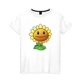 Женская футболка хлопок с принтом Plants Vs Zombies в Белгороде, 100% хлопок | прямой крой, круглый вырез горловины, длина до линии бедер, слегка спущенное плечо | растения против зомби