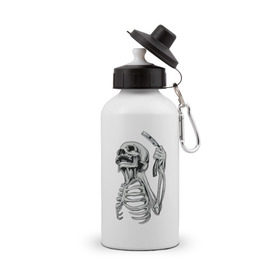 Бутылка спортивная с принтом Скелет с бритвой в Белгороде, металл | емкость — 500 мл, в комплекте две пластиковые крышки и карабин для крепления | скелет