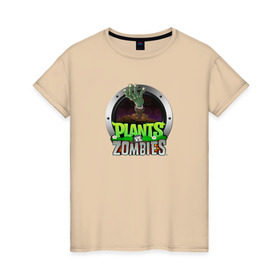 Женская футболка хлопок с принтом Plants vs Zombies в Белгороде, 100% хлопок | прямой крой, круглый вырез горловины, длина до линии бедер, слегка спущенное плечо | растения против зомби