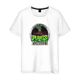 Мужская футболка хлопок с принтом Plants vs Zombies в Белгороде, 100% хлопок | прямой крой, круглый вырез горловины, длина до линии бедер, слегка спущенное плечо. | растения против зомби