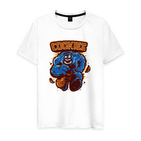 Мужская футболка хлопок с принтом Печеньки в Белгороде, 100% хлопок | прямой крой, круглый вырез горловины, длина до линии бедер, слегка спущенное плечо. | Тематика изображения на принте: cookie | коржик | монстр | печенье | улица сезам