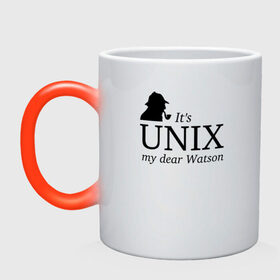 Кружка хамелеон с принтом It`s Unix, my dear Watson в Белгороде, керамика | меняет цвет при нагревании, емкость 330 мл | @ | its unix | my dear watsonюникс | unix | админам
