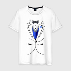 Мужская футболка хлопок с принтом Костюм жениха в Белгороде, 100% хлопок | прямой крой, круглый вырез горловины, длина до линии бедер, слегка спущенное плечо. | Тематика изображения на принте: бабочка