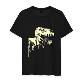 Мужская футболка хлопок с принтом Скелет динозавра в Белгороде, 100% хлопок | прямой крой, круглый вырез горловины, длина до линии бедер, слегка спущенное плечо. | скелет
