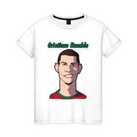 Женская футболка хлопок с принтом Cristiano Ronaldo в Белгороде, 100% хлопок | прямой крой, круглый вырез горловины, длина до линии бедер, слегка спущенное плечо | real madrid | ronaldo | роналду | футбол