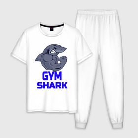 Мужская пижама хлопок с принтом GymShark в Белгороде, 100% хлопок | брюки и футболка прямого кроя, без карманов, на брюках мягкая резинка на поясе и по низу штанин
 | gymshark | gymsharkакула | shark