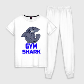 Женская пижама хлопок с принтом GymShark в Белгороде, 100% хлопок | брюки и футболка прямого кроя, без карманов, на брюках мягкая резинка на поясе и по низу штанин | gymshark | gymsharkакула | shark