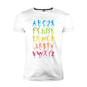 Мужская футболка премиум с принтом Рок алфавит в Белгороде, 92% хлопок, 8% лайкра | приталенный силуэт, круглый вырез ворота, длина до линии бедра, короткий рукав | Тематика изображения на принте: kiss | madonna | nirvana | ozzy | rock | алфавит | группы | музыка | рок