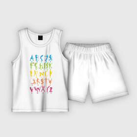 Детская пижама с шортами хлопок с принтом Рок алфавит (без расшифровки) в Белгороде,  |  | kiss | nirvana | ozzy | rock | алфавит | группы | рок