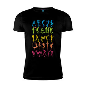 Мужская футболка премиум с принтом Рок алфавит (без расшифровки) в Белгороде, 92% хлопок, 8% лайкра | приталенный силуэт, круглый вырез ворота, длина до линии бедра, короткий рукав | kiss | nirvana | ozzy | rock | алфавит | группы | рок