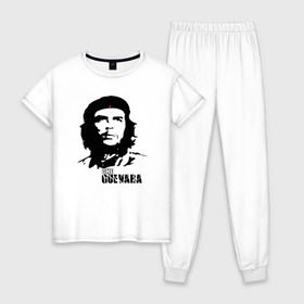 Женская пижама хлопок с принтом Эрнесто Че гевара в Белгороде, 100% хлопок | брюки и футболка прямого кроя, без карманов, на брюках мягкая резинка на поясе и по низу штанин | che guevara | революционер