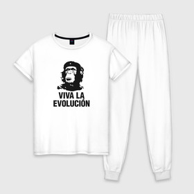 Женская пижама хлопок с принтом Че Гевара в Белгороде, 100% хлопок | брюки и футболка прямого кроя, без карманов, на брюках мягкая резинка на поясе и по низу штанин | che gevara | patriot | вождь | звезда | куба | обезяна | политик | чегевара