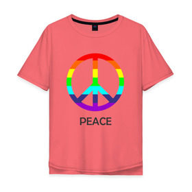 Мужская футболка хлопок Oversize с принтом Мир (Peace). Пацифик в Белгороде, 100% хлопок | свободный крой, круглый ворот, “спинка” длиннее передней части | Тематика изображения на принте: (peace) | венок | знак | на картинке изображен знак пацифик и надпись peace   мирмир | пацифик | пис