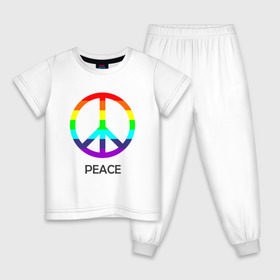 Детская пижама хлопок с принтом Мир (Peace). Пацифик в Белгороде, 100% хлопок |  брюки и футболка прямого кроя, без карманов, на брюках мягкая резинка на поясе и по низу штанин
 | (peace) | венок | знак | на картинке изображен знак пацифик и надпись peace   мирмир | пацифик | пис