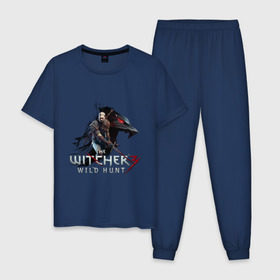 Мужская пижама хлопок с принтом The Witcher 3 в Белгороде, 100% хлопок | брюки и футболка прямого кроя, без карманов, на брюках мягкая резинка на поясе и по низу штанин
 | ведьмак