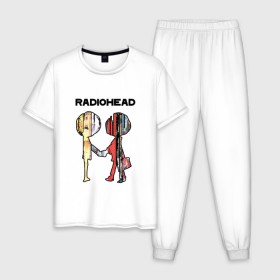 Мужская пижама хлопок с принтом Radiohead в Белгороде, 100% хлопок | брюки и футболка прямого кроя, без карманов, на брюках мягкая резинка на поясе и по низу штанин
 | Тематика изображения на принте: creep | emi | radiohead | rok