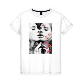 Женская футболка хлопок с принтом Lana Del Rey в Белгороде, 100% хлопок | прямой крой, круглый вырез горловины, длина до линии бедер, слегка спущенное плечо | interscope | lana del rey | polydor