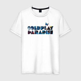 Мужская футболка хлопок с принтом Coldplay Paradise в Белгороде, 100% хлопок | прямой крой, круглый вырез горловины, длина до линии бедер, слегка спущенное плечо. | Тематика изображения на принте: coldplay | ghost stories | mylo xyloto | parachutes