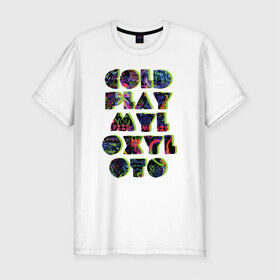 Мужская футболка премиум с принтом Coldplay в Белгороде, 92% хлопок, 8% лайкра | приталенный силуэт, круглый вырез ворота, длина до линии бедра, короткий рукав | coldplay | ghost stories | mylo xyloto | parachutes