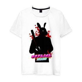 Мужская футболка хлопок с принтом Hotline Miami rabbit в Белгороде, 100% хлопок | прямой крой, круглый вырез горловины, длина до линии бедер, слегка спущенное плечо. | hotline miami