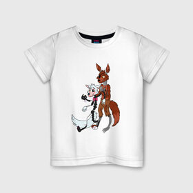 Детская футболка хлопок с принтом Foxy and sister в Белгороде, 100% хлопок | круглый вырез горловины, полуприлегающий силуэт, длина до линии бедер | fnaf | фнаф