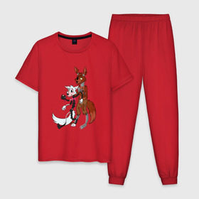 Мужская пижама хлопок с принтом Foxy and sister в Белгороде, 100% хлопок | брюки и футболка прямого кроя, без карманов, на брюках мягкая резинка на поясе и по низу штанин
 | Тематика изображения на принте: fnaf | фнаф