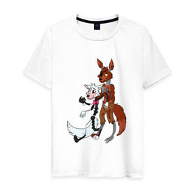 Мужская футболка хлопок с принтом Foxy and sister в Белгороде, 100% хлопок | прямой крой, круглый вырез горловины, длина до линии бедер, слегка спущенное плечо. | fnaf | фнаф