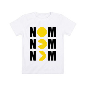 Детская футболка хлопок с принтом NOMNOM в Белгороде, 100% хлопок | круглый вырез горловины, полуприлегающий силуэт, длина до линии бедер | Тематика изображения на принте: nom | pack man | packman | денди | пакман | пэкмэн