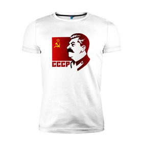 Мужская футболка премиум с принтом Сталин в Белгороде, 92% хлопок, 8% лайкра | приталенный силуэт, круглый вырез ворота, длина до линии бедра, короткий рукав | отличный подарок для настоящего патриотаussr | россия | серп и молот | ссср | флаг