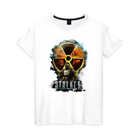Женская футболка хлопок с принтом Stalker в Белгороде, 100% хлопок | прямой крой, круглый вырез горловины, длина до линии бедер, слегка спущенное плечо | shooter | stalker | радиация | шутер